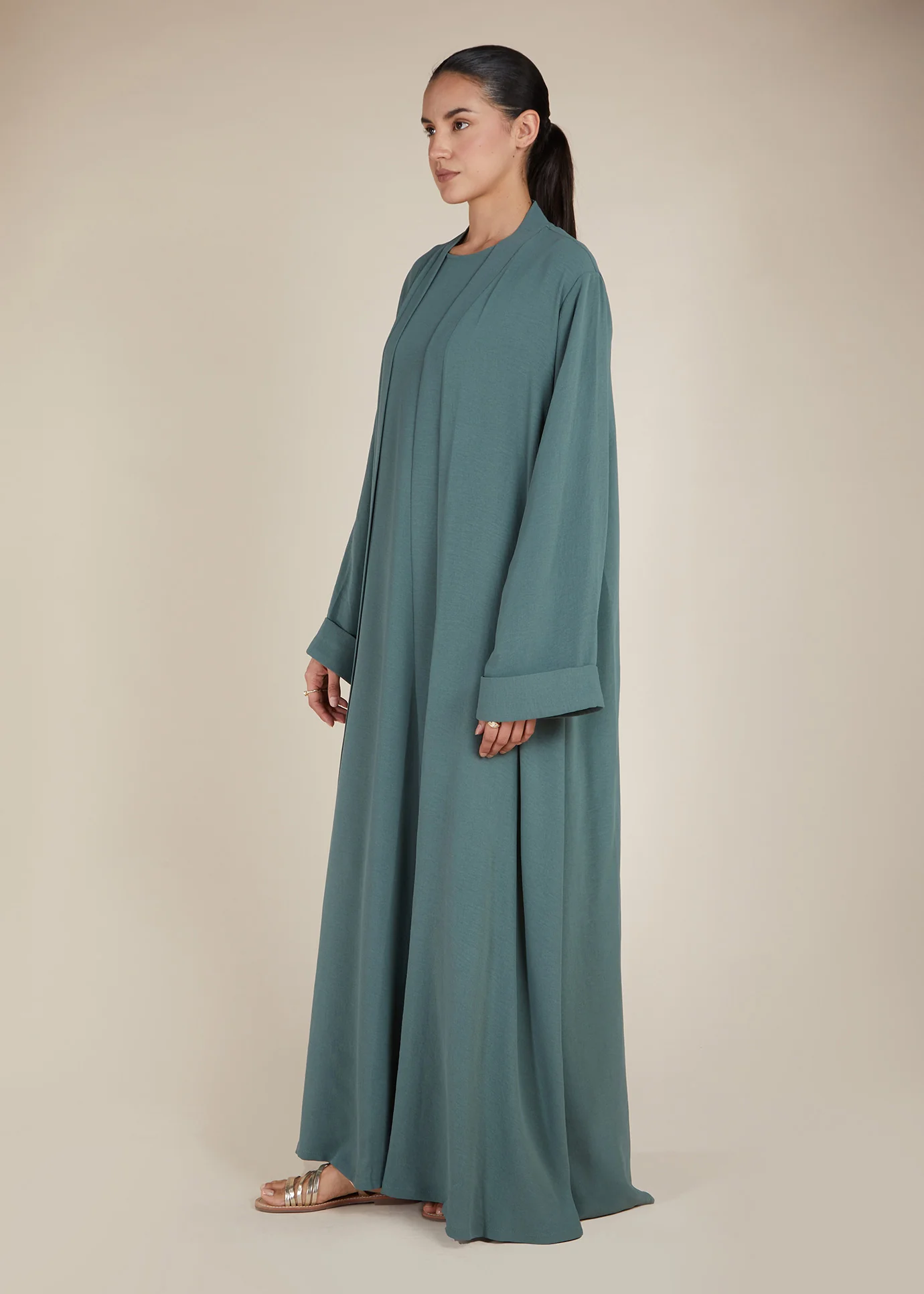 Two Piece Open Abaya With Slip Sage - Image 4