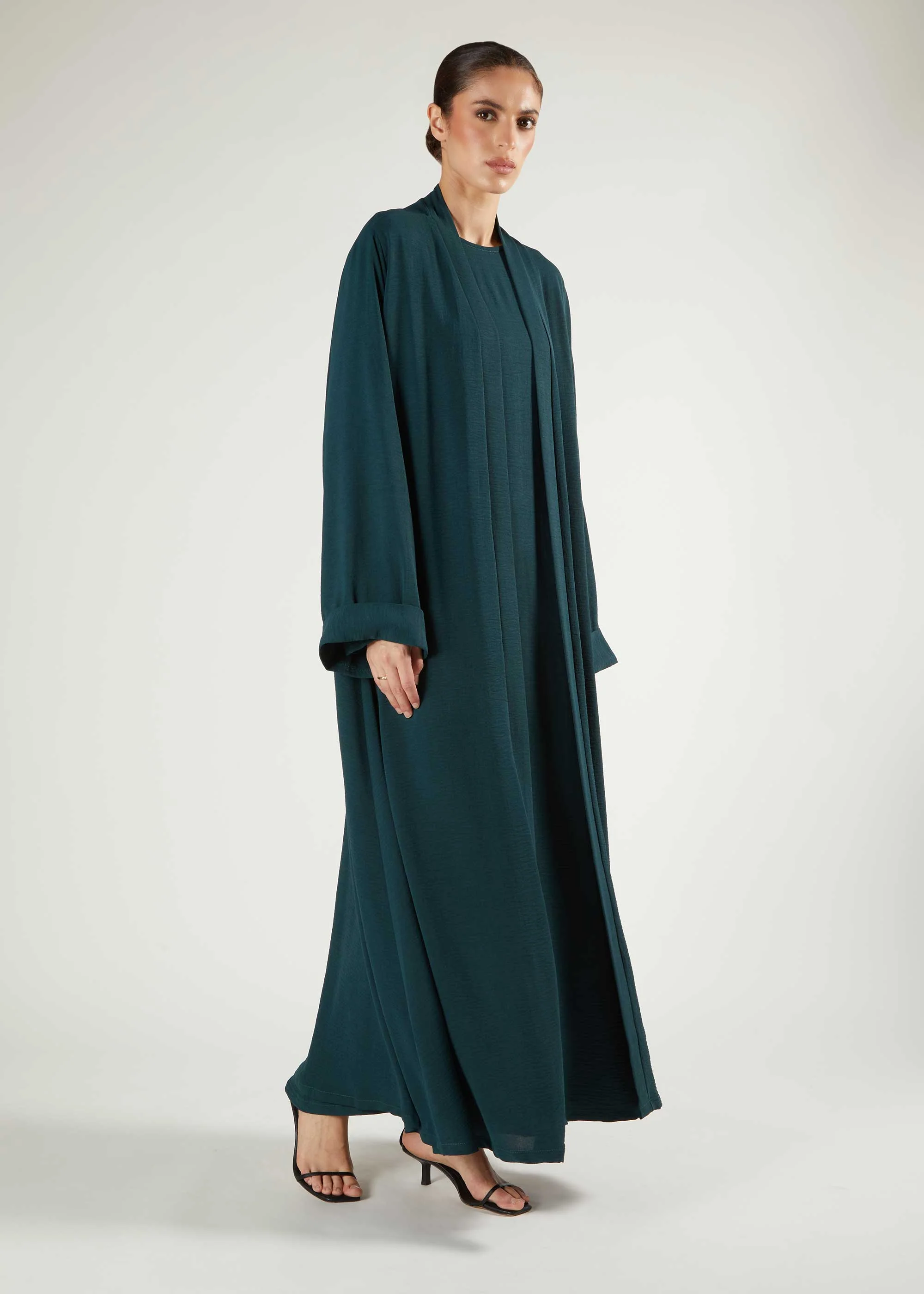 Two Piece Open Abaya With Slip Teal - Image 2