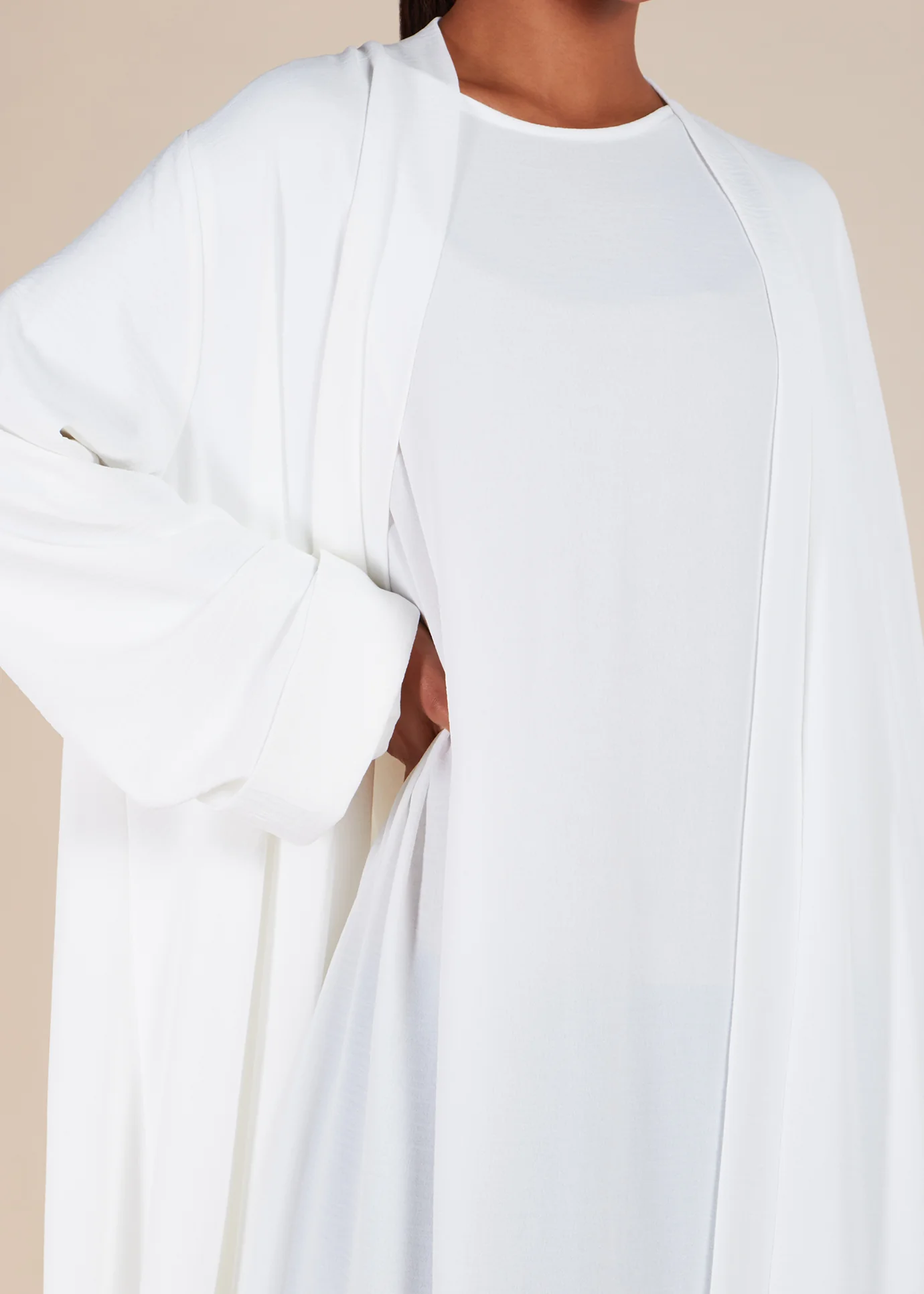 Two Piece Open Abaya With Slip White - Image 4